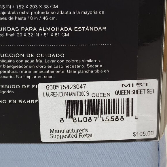 Lauren Ralph Lauren Queen Sheet Set Dunham Sateen 300 Thread Count Blue - Picture 6 of 8